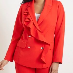 Red ruffle Eloquii suit jacket.